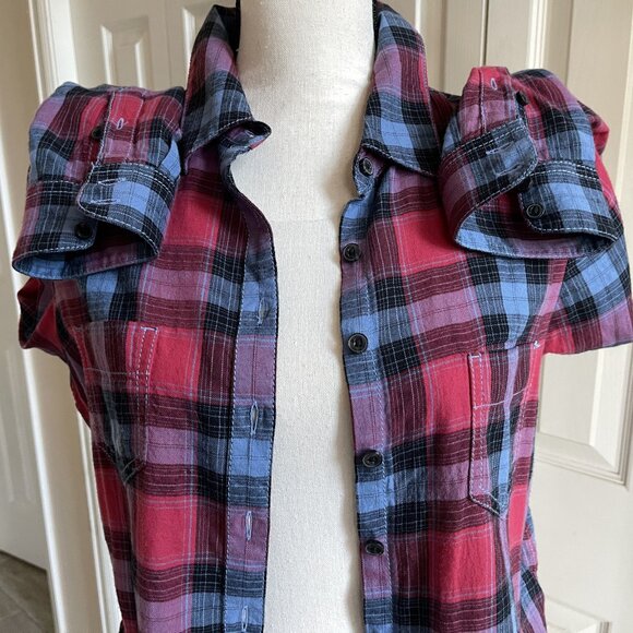 AVENTURA Plaid Tunic Top Shirt Blue Red Size M 100% Organic Cotton Long Sleeve - Picture 10 of 10